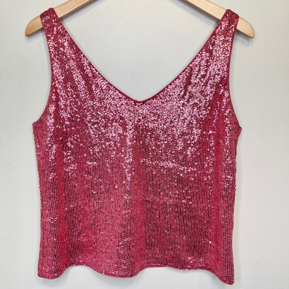 VTG Barbie Pink Sequin Retro Glam Crop V-Neck Tank Top - Picture 2 of 10